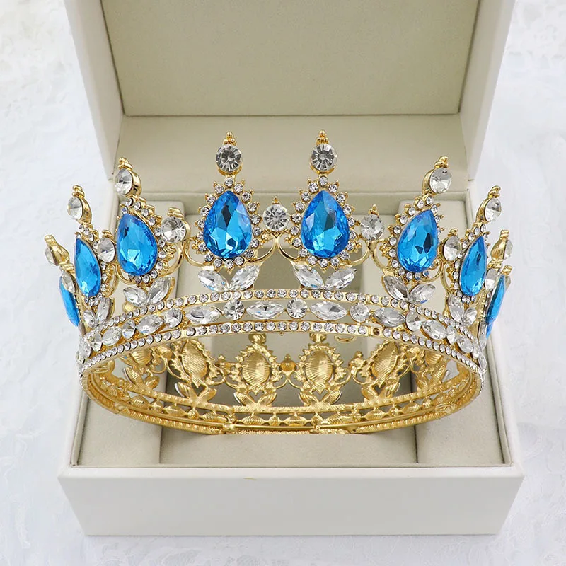 Wholesale Customized gemstones round royal crown gold plated pageant stage show beauty crown