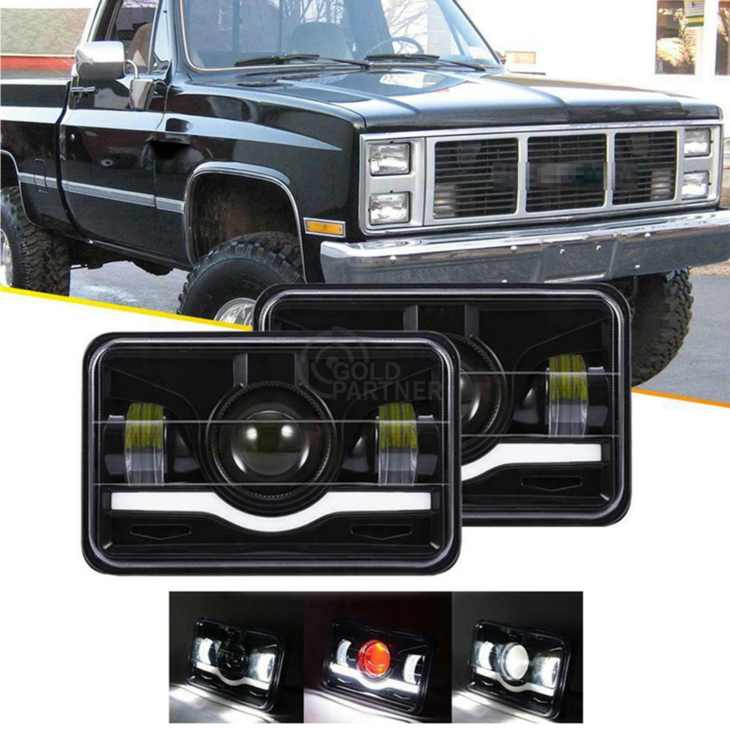 45W Sealed Beam High Low H4651 H4642 H6445 with H4 Plug DRL Angel Eye 4x6 inch LED Headlight Bulb Conversion Kit Led Headlights