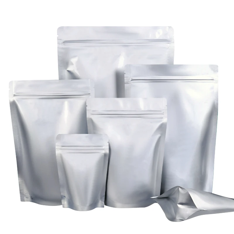 Aluminum Foil Silver Zipper Stand Up Pouch Mylar Smell Proof Bag For Tea Packaging Seeds Aluminum Foil Zip Lock Food Pouch