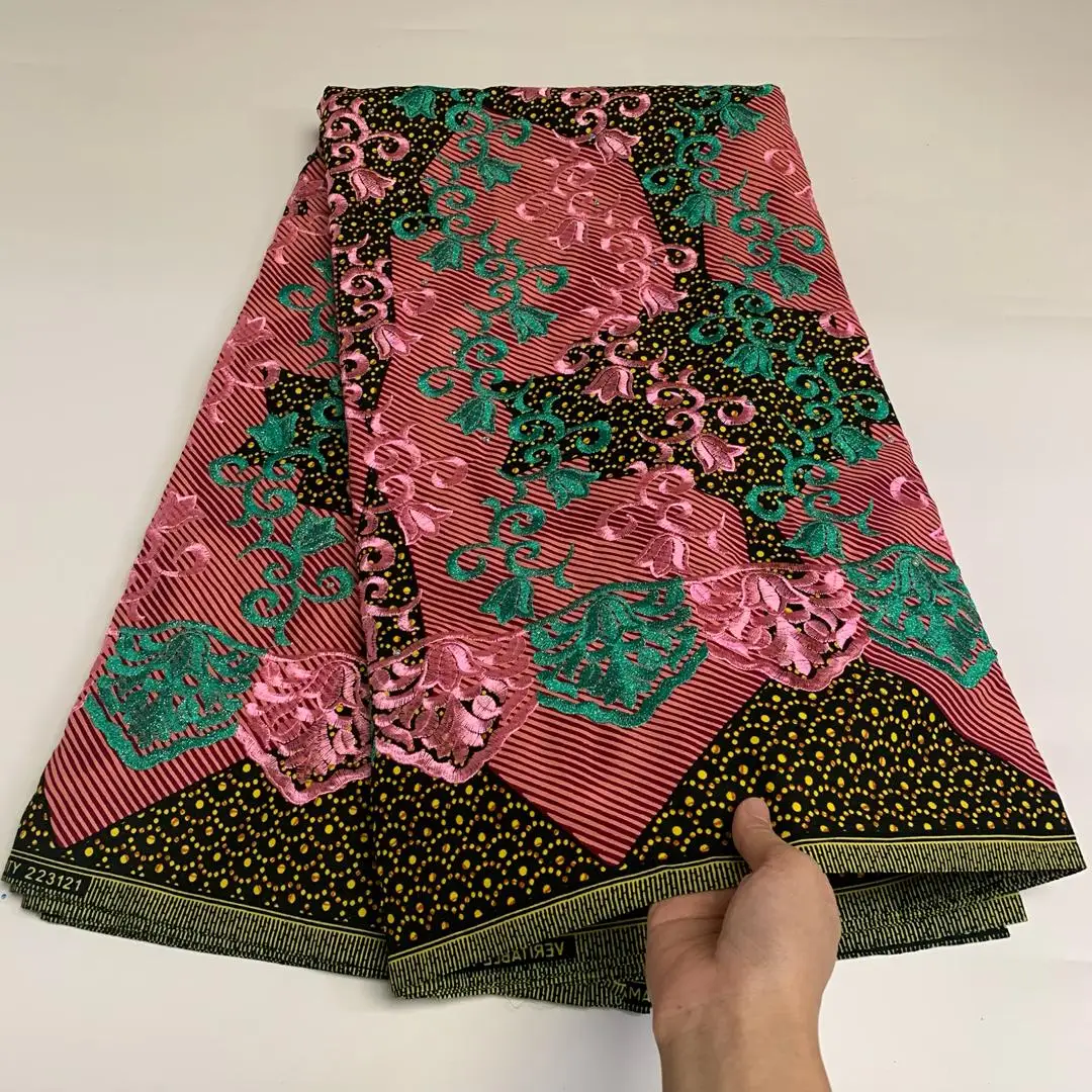 
 2021 топ продаж смешанный цвет хлопок Африканский Воск Анкары с вышивкой кружевной ткани  