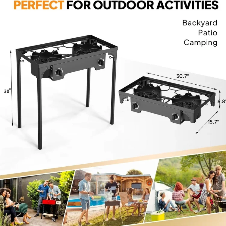 Eaynon 2-Burner Outdoor Propane Gas Stove High Pressure Stand Cooker Backyard Cooking Home Brewing Canning Iron Turkey Smoking