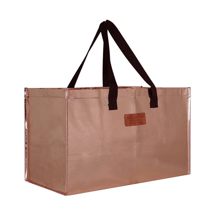 Ready-Made Large Travel Tote Durable Fashionable Woven Bag with Custom Logo Pattern Waterproof Recycled RPET Material PP Handled