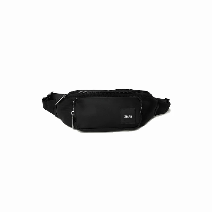 ZM-949 Custom Black Small Fanny Pack Rubber Patch Logo Unisex Gym Bag With Metal zipper