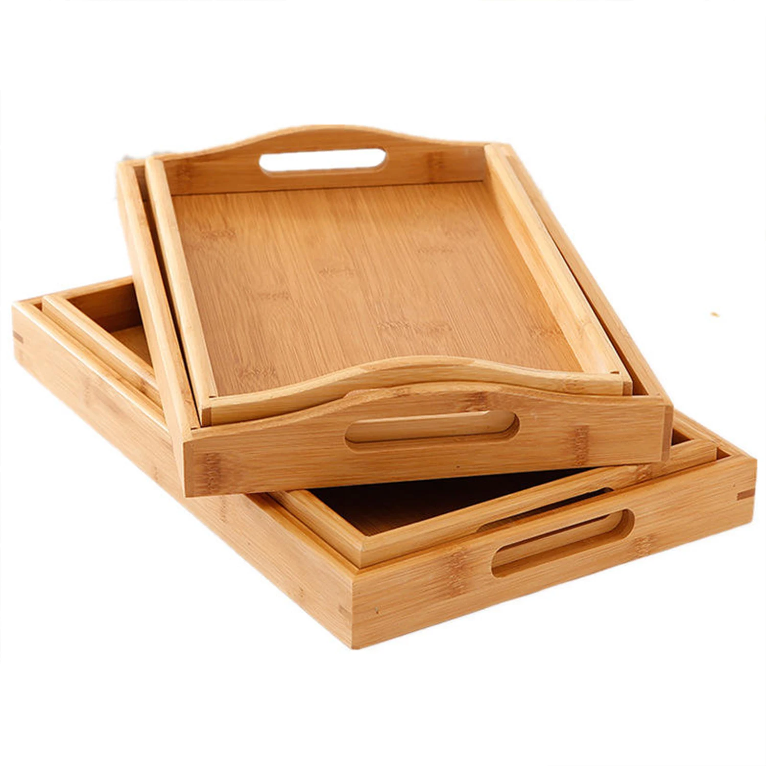 Bamboo Wooden Tray Household Solid Wood Rectangular Tea Tray Water Cup Tray