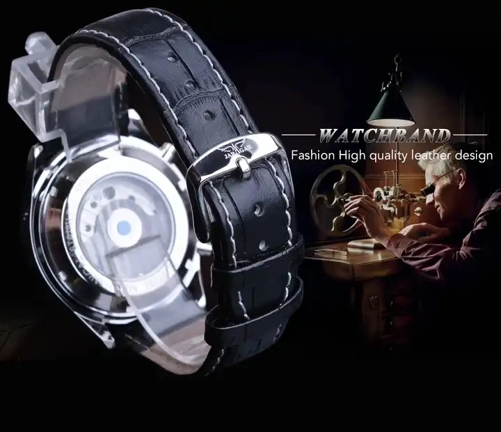 Jaragar New Mens Watches Automatic Tourbillon Mechanical Watch Black Calendar Clock Leather Strap Business Wristwatch Gift