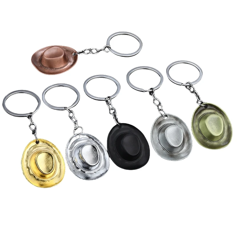 Mini Cowboy Hat Keychain Metal Key chain Halloween Party Charm Pendant Cowgirl Keyring Retro 3D Western Keychain Cowboy Keychain