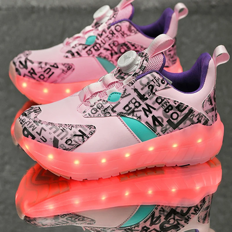 Breathable Mesh Skating Shoes With Lamp Rechargeable scate shoes roller skate Adult Kids Double Roller Skating Shoes