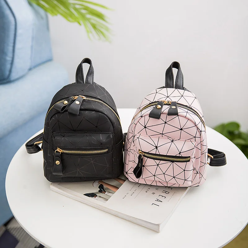 Fashion Cute Geometry Pattern Mini  PU Leather School Leisure travel Backpacks for Girl Women