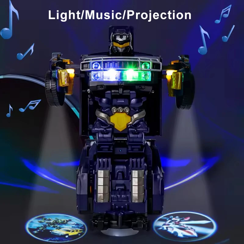 Electric Car Toy Deformation Universal Police Car With Light&Music Projection Transformation Car Toy For Children