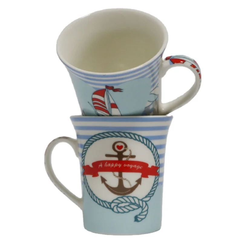 
Bulk Daily Used Blue Watercolor Cheap Decorative Crockery Ceramic Mug Flared Mug 