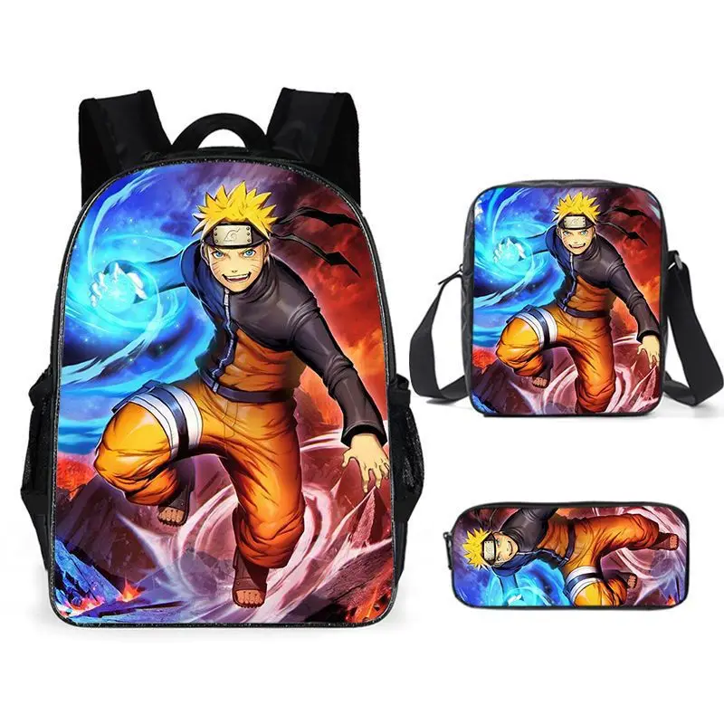 Printed cartoon backpack, schoolbag for primary and secondary school students, Messenger Bag, three piece set