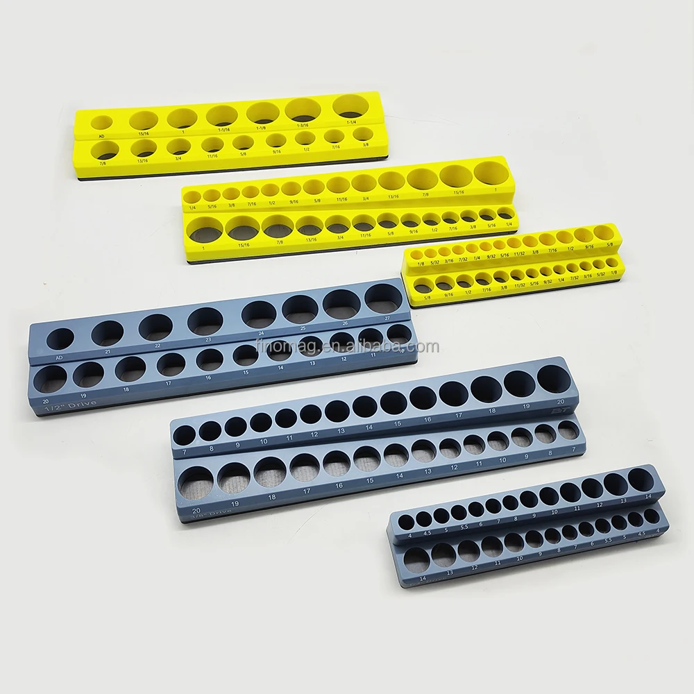 1/4 3/8 1/2inch SAE and Metric Multi-Drive Magnetic Socket Tool Tray Organizer with Double Rows