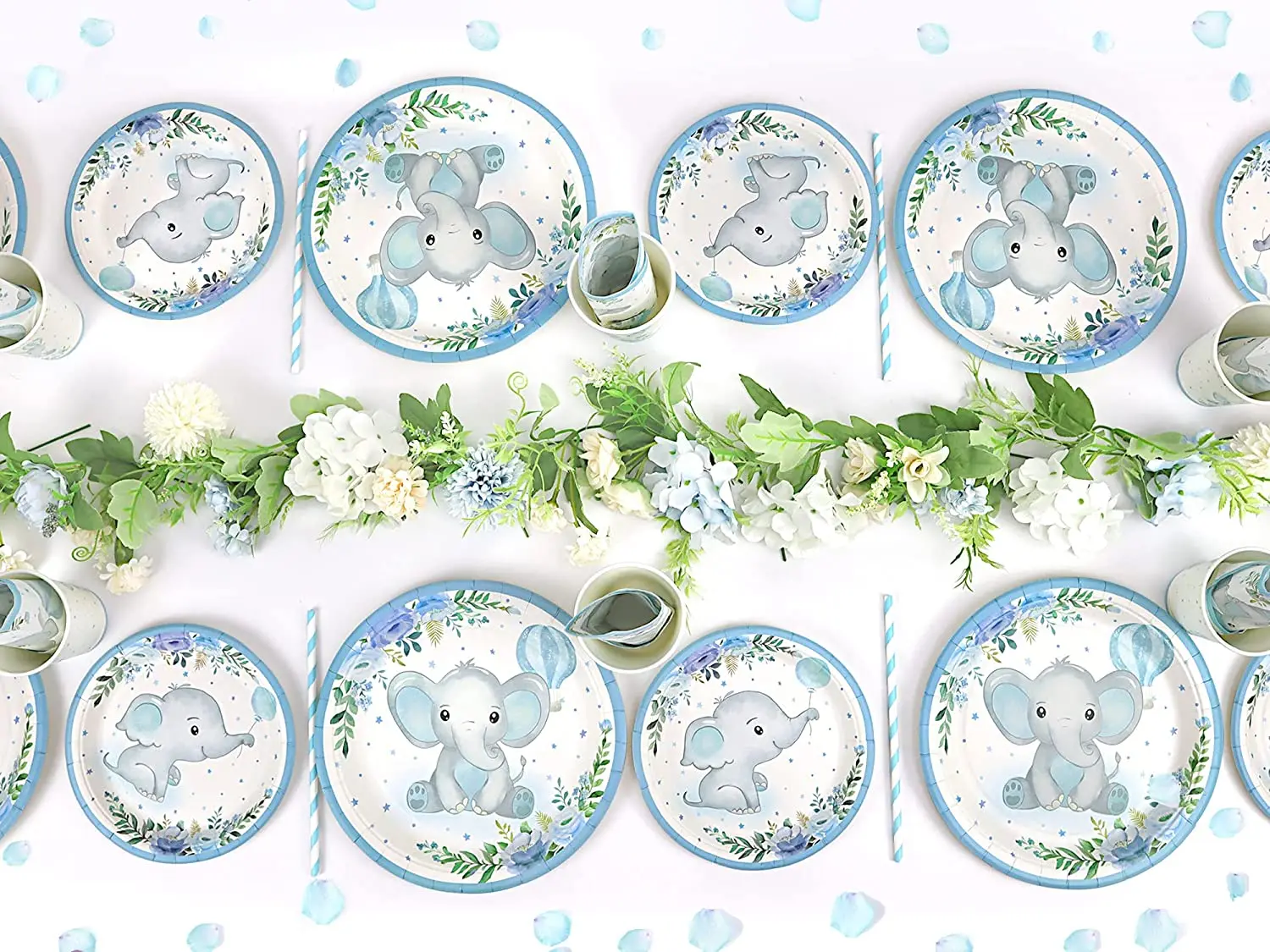Baby Shower Party  Decoration  Blue Elephant party Tableware Boy Favor Party Supplies Paper Plate Cup Napkin