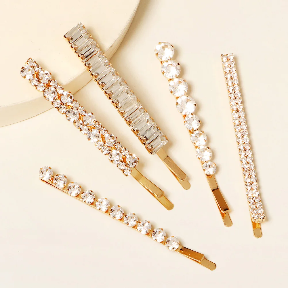 2021 High Quality Luxury Sweet Trending Custom Alloy Metal Chain Gold 5 Pcs Hair Clip Set For Women Headwear Gift