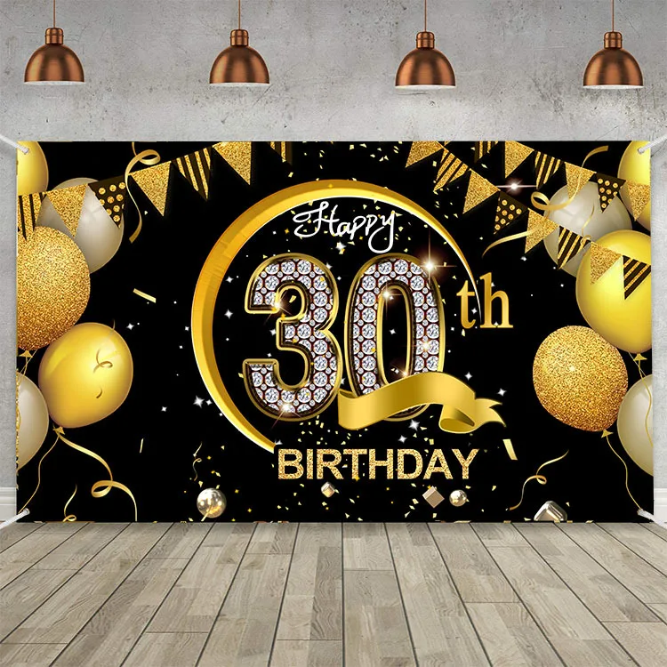 
Happy birthday banner logo golden glitter birthday party decoration supplies background cloth Birthday 