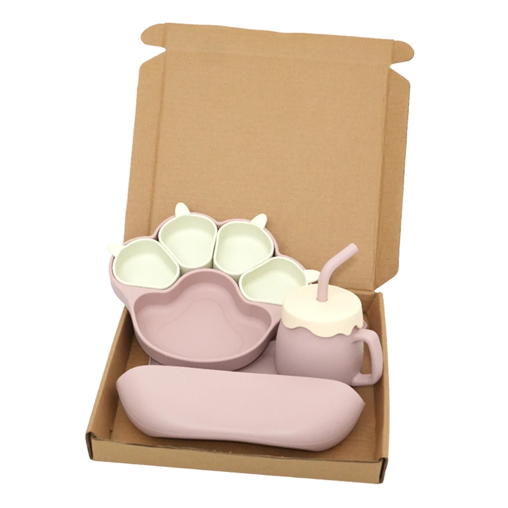 Kids Suction Bowl Plate Tableware Set Arsto 5Pcs Children Dinnerware Set Kids Bpa Free Eco Friendly Custom Baby Tableware