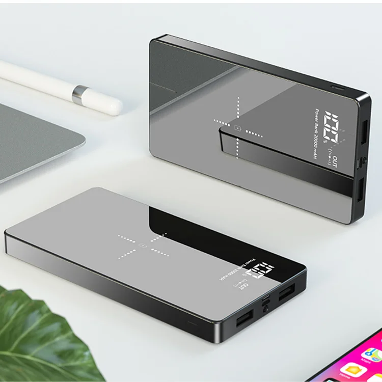 Беспроводное зарядное устройство для быстрой зарядки 20000 мАч power bank портативный зарядное устройство, зеркало, 20000 мАч светодиодный power bank 20000 мАч