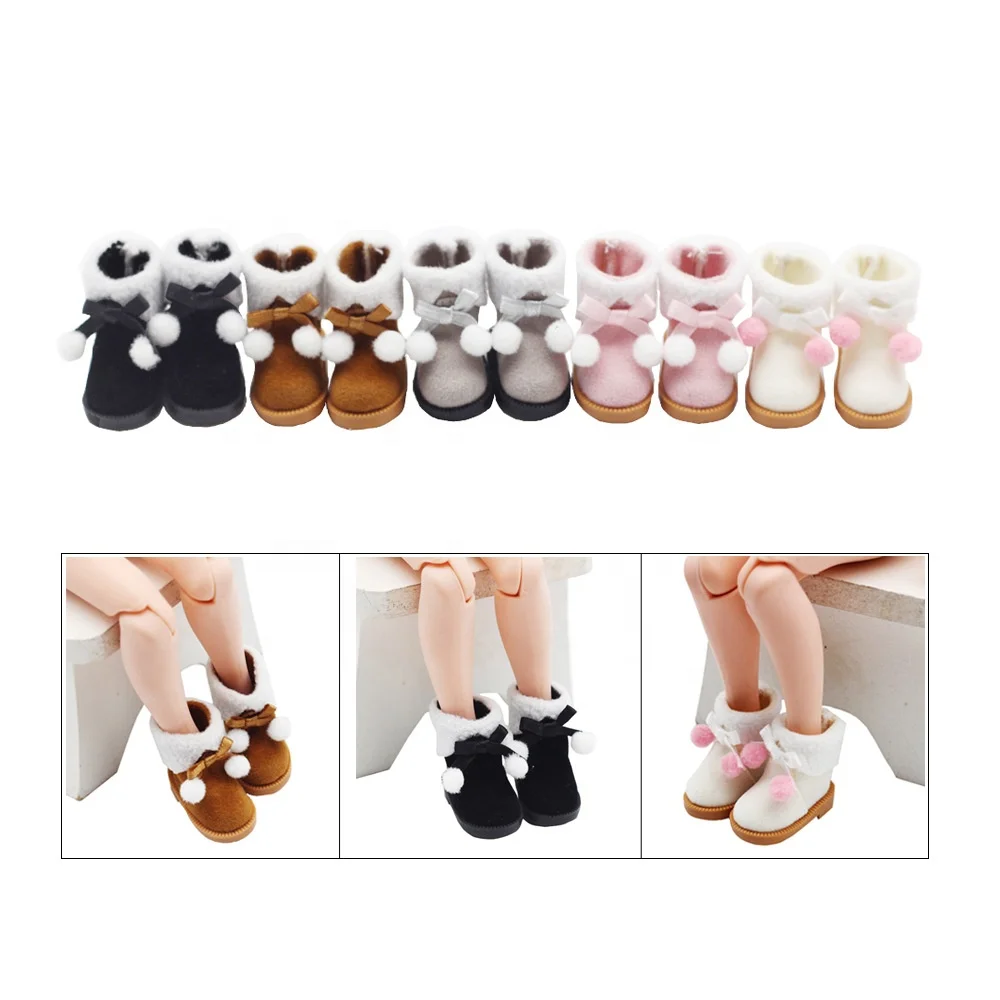 Wholesale Classic Plush Sheepskin Lightweight Flexible Soft Sole Mini Fluff Quilted Blyth Doll Snow Boots