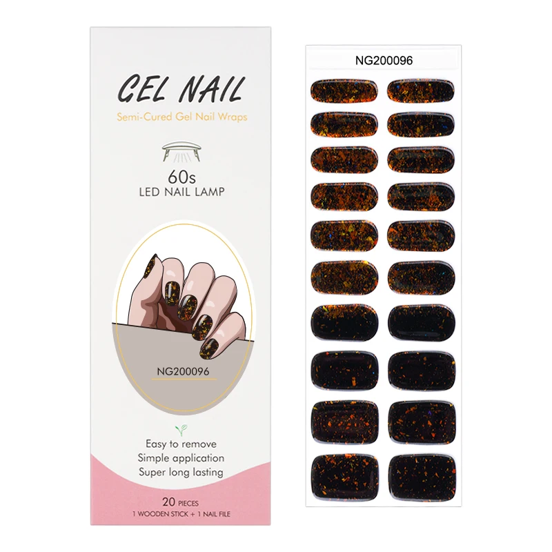 Uv gel Hot Sell Semi Cured Wraps Long Lasting Gel Nail Stickers New Arrival Styles Nail Gel Wraps With Uv Lamp