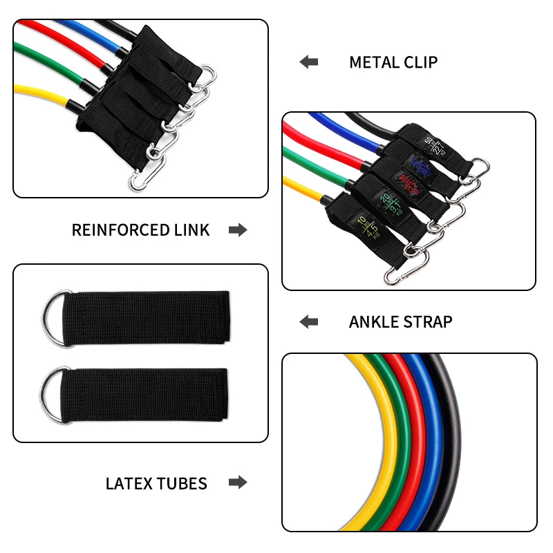 Upgraded 11PCS Stretch  Rubber Gym Training Tensile Expander