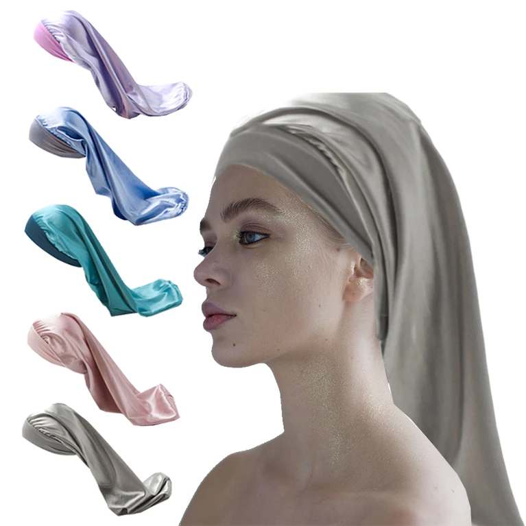 Long Satin Elastic Band Bonnet Sleep Cap Large Silk Hair Night Sleep Hat For Women Long Curly Hair Braids