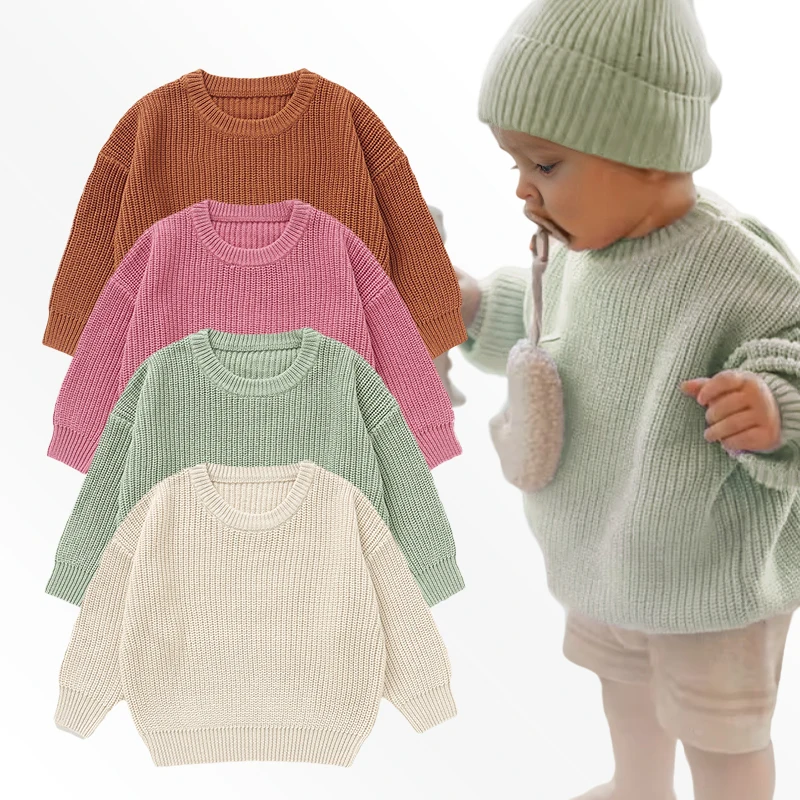 Wholesale 100% Organic Cotton Pullovers Baby Knit Sweater Winter Toddler Kids Baby Knitwear