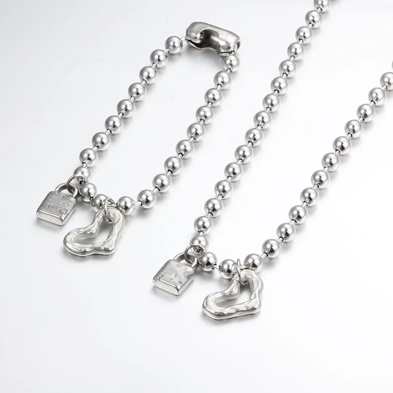 Ask for U Catalog Bangles N Necklace O Beads de 50 Fashion jewelry set joyeria top quality 316L link chain lock key Spain Brand