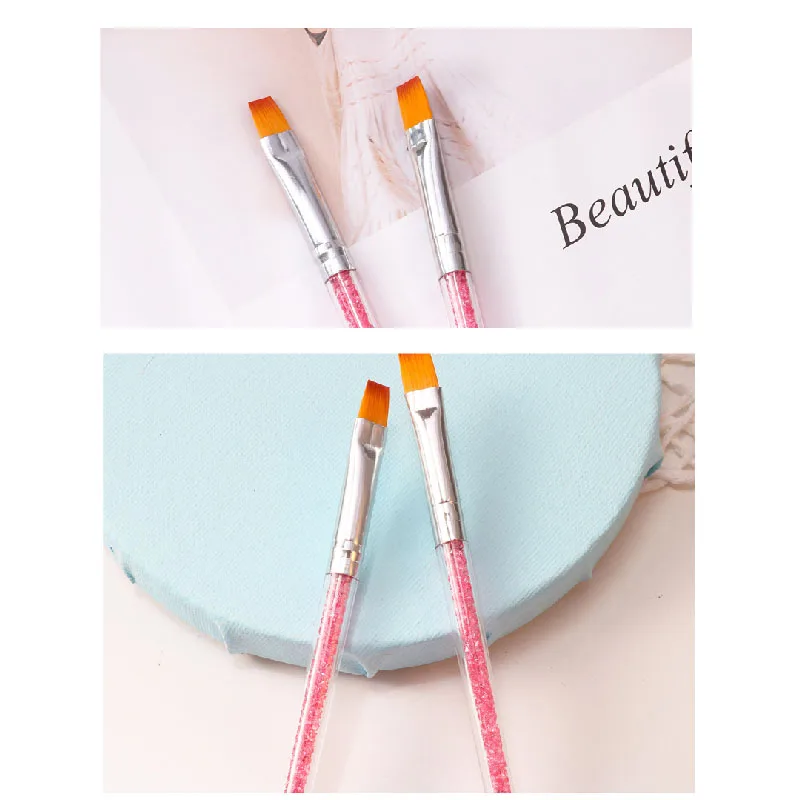 Professional Nail Kit Pink Diamond Flat Head Phototherapy UV Gel Pen 7pcs Nail Art Brush Set