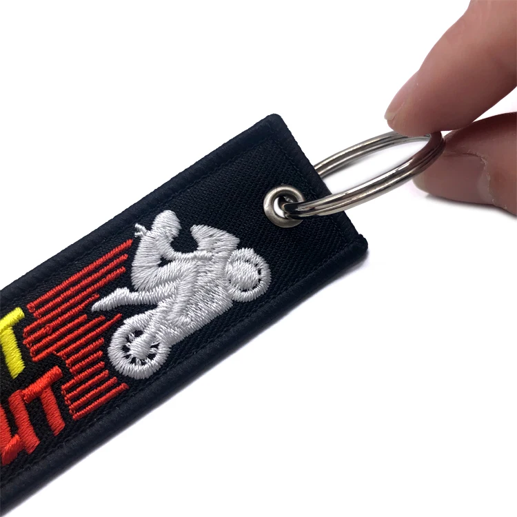 Custom Logo Fabric Embroidery Keychain Motorcycle Embroidery Keychain