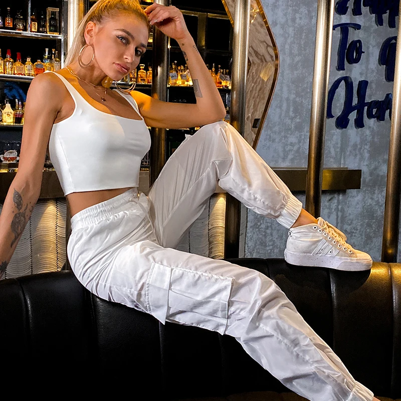 Dropshipping Oem Custom Apparel Clothing Sport White Neon Pants