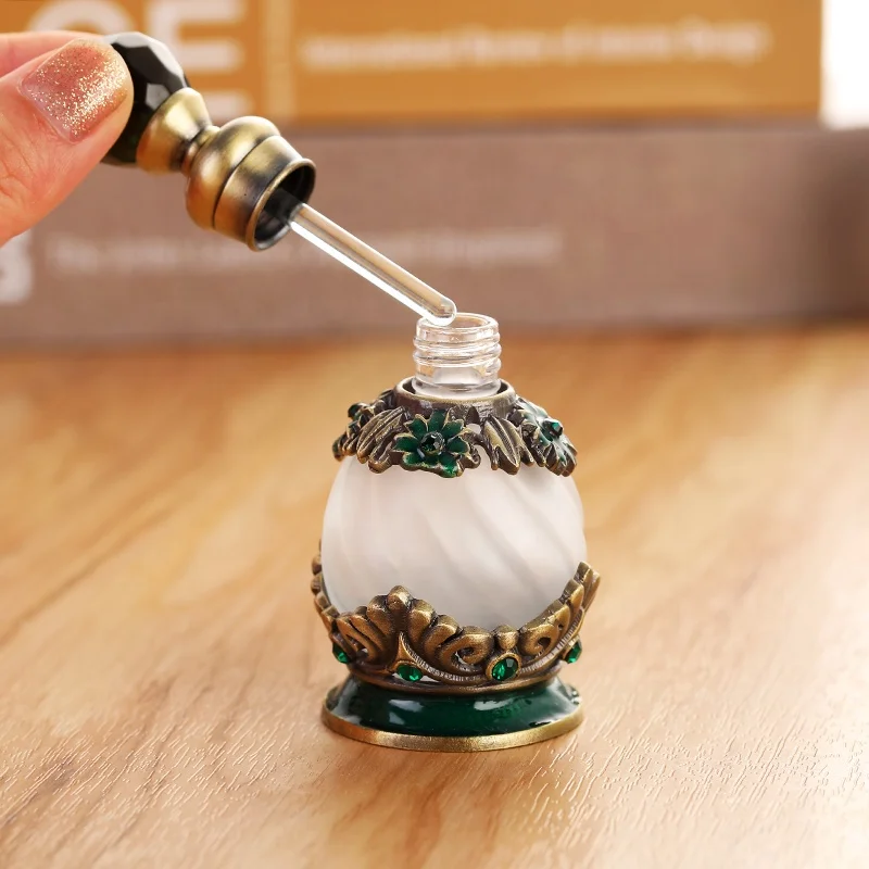 15ml European Middle East Dubai Patented Metal Flower Perfume Bottle Glass Essential Oil Attar Bottle Factory Outlet#81141S.B