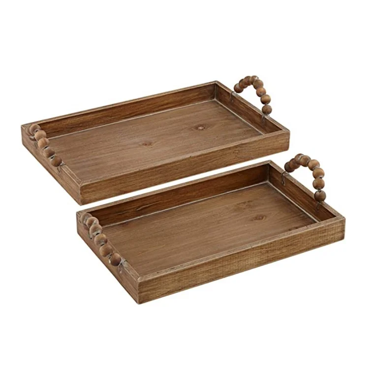 Customized natural fir creative design set of 2 matte brown  natural wood serving tray