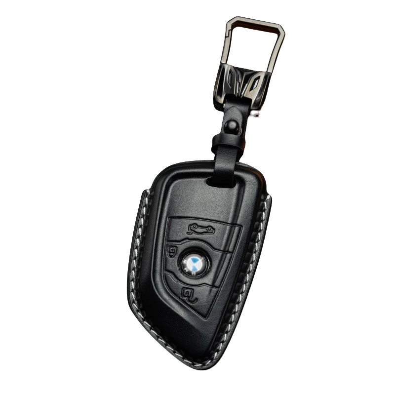 Car key Bag Cow Leather Key Case Remote Control Leather Protective Case Buckle Accessories for BMW