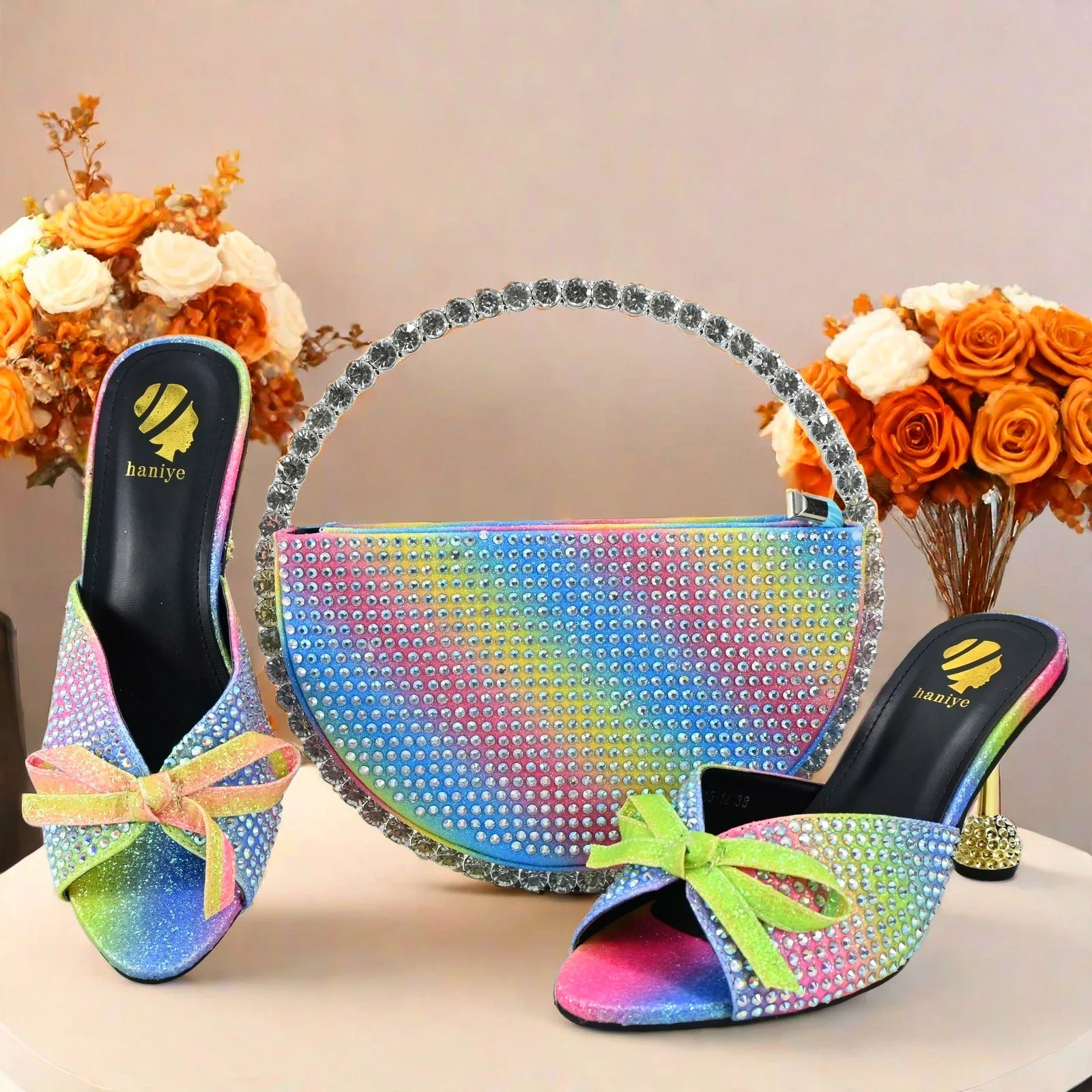 African Italian Party Nigerian Female Shoes Women Ladies Shoe And Bag Purple Set Matching Mature High Heel