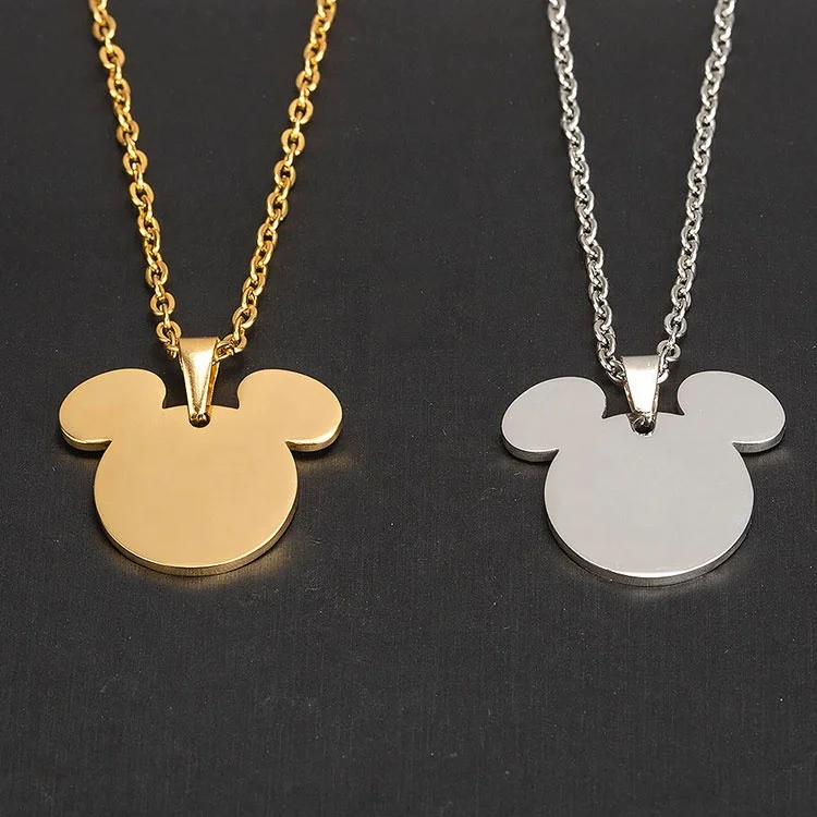 Stainless Steel Jewelry Gold Plated Cute Mouse Engraved Blank Pendant Necklace