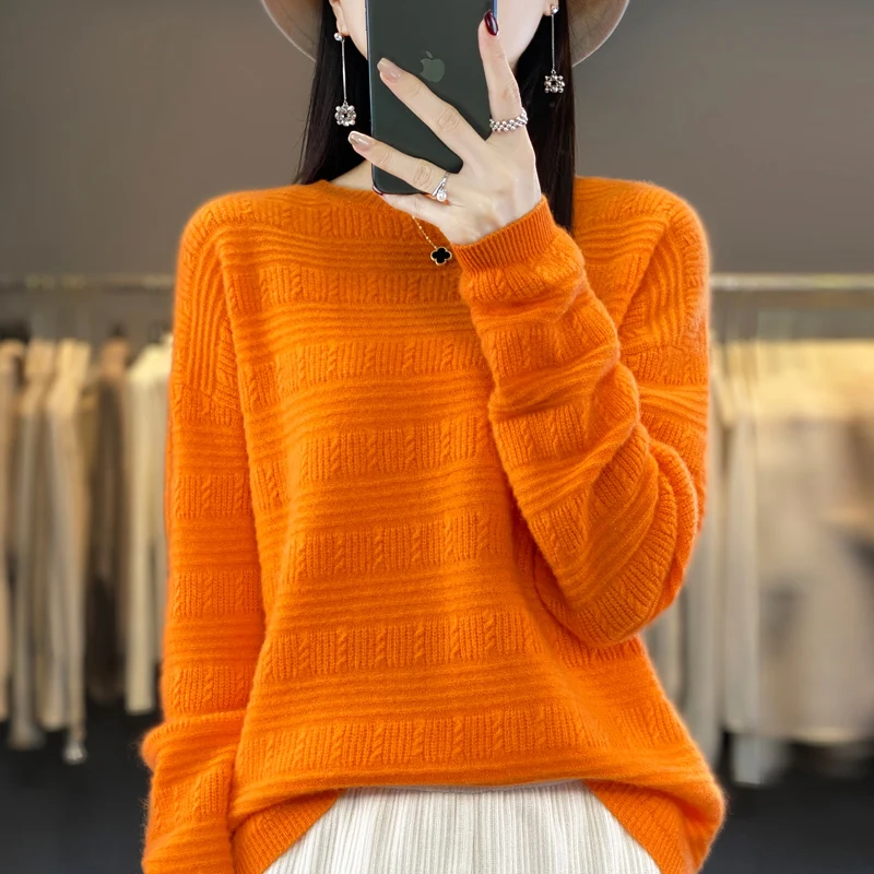 New Mongolian Erdos Real Cashmere Sweater 100% Cashmere Knitted Pullover Fashion Cashmere Crew Neck Sweater