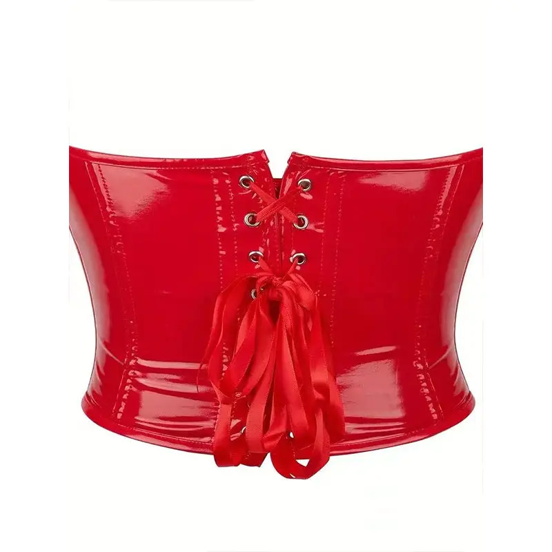 Heart Shaped Corset Pvc Imitation Shiny Leather Plastic Tight Waistband Pvc Leather Breast Support Sexy Women Corset