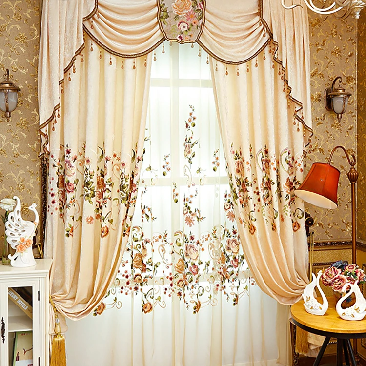 Latest chenille luxury pastoral tulle with curtains luxury curtain fabric embroidery
