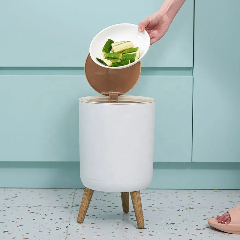 Desktop trash can cute mini  garbage bin table bedside dormitory dressing table high-footed wood grain trash can