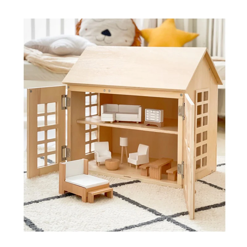 Traditional Pretend Play Toddler Girls Victorian Big Small Size Toys Kids Villa Dolls House Wooden Toys Kit Play Set