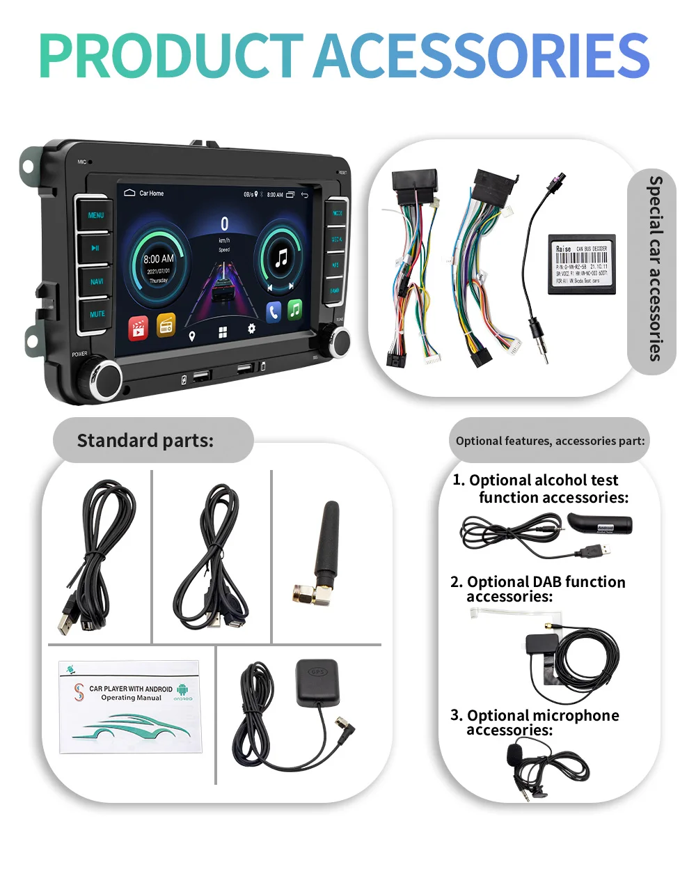 7inch VW Volkswagen Android Car radio Multimedia system Auto monitor screen android player support carplay Androidauto GPS WiFi