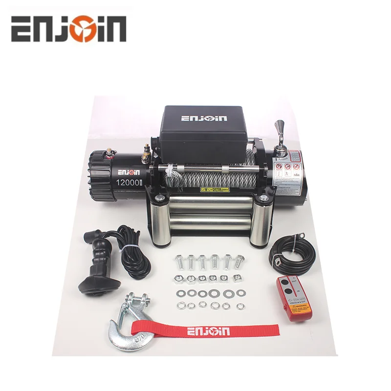 ENJOIN electric winch 12000 lbs 12v with cable or strap 4x4 recovery off road winch