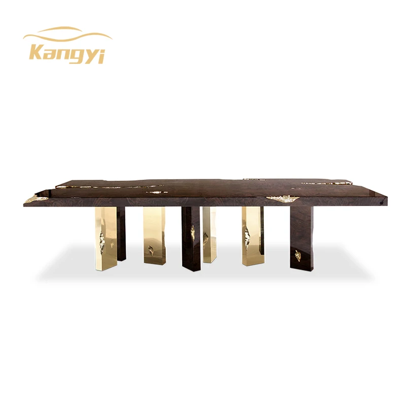 luxury style dining table walnut carving stainless steel legs frame 3.8 m long dining room furniture sets