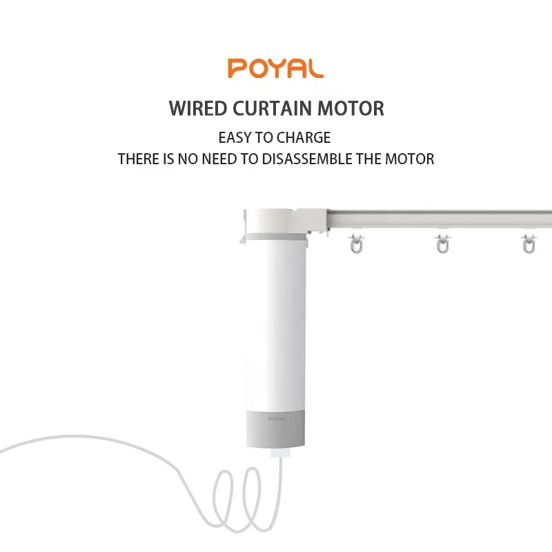 POYAL Motorized Curtains for Living Room Luxury Wired Curtain Motor with Remote Control Tuya Smart Custom Curtain Track Moto