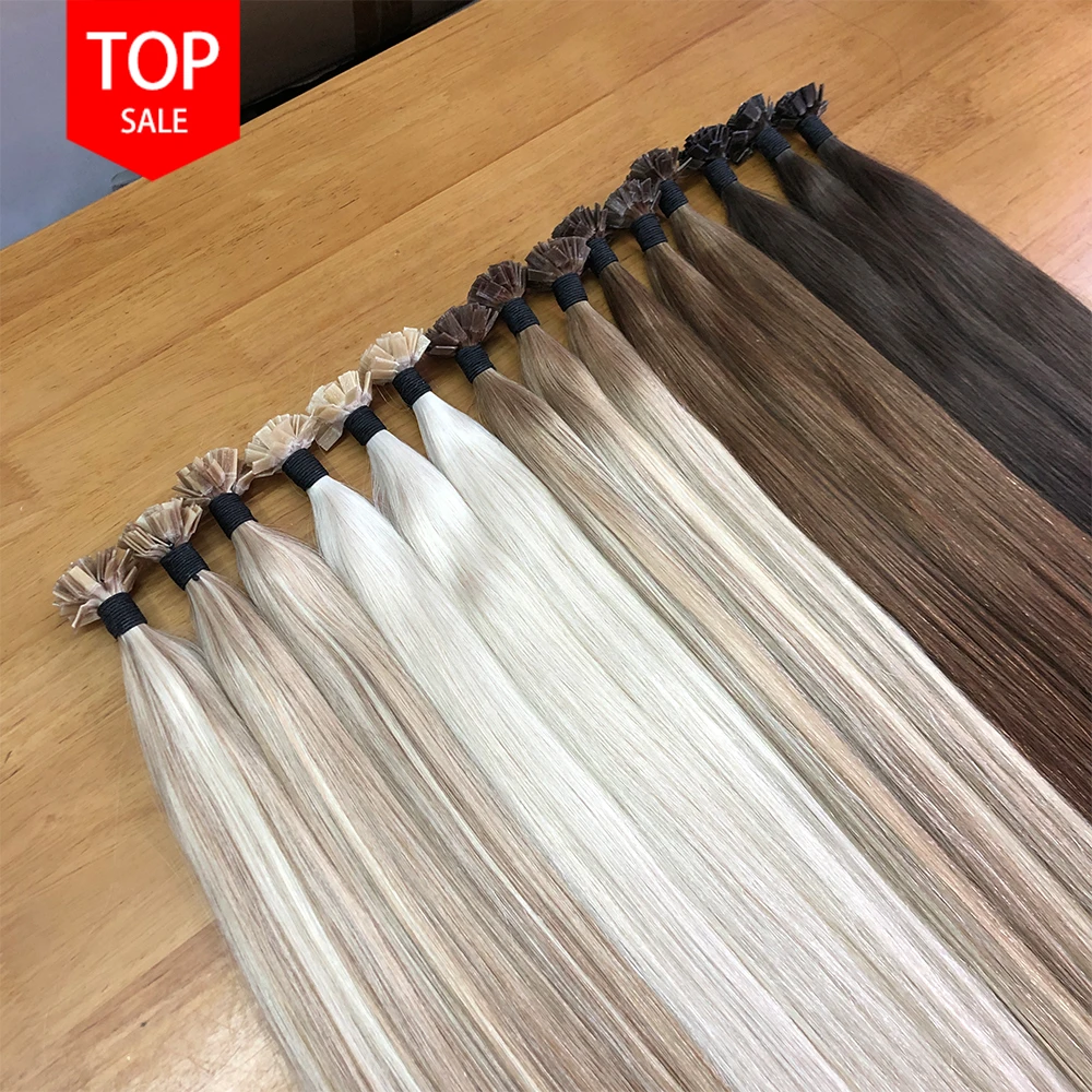 Raw Hair Double Drawn k tip hair Pre-bonded Keratin Flat Tip Hair Extensions Russian Remy 100% European Human Extensions