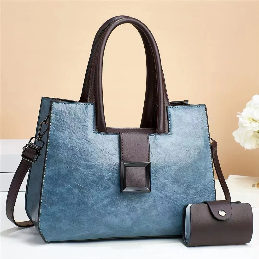 2024 comfortable fashion pure color 2 pieces handbags pu leather large capacity working bags for women