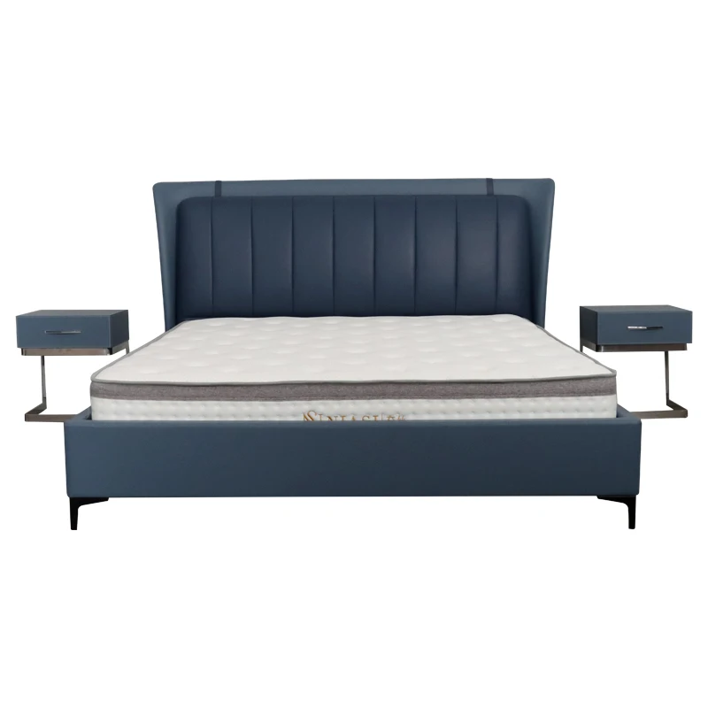 Modern Luxury Solid Wood Genuine Leather Bedding Set Hot Sale real Leather Bed frame