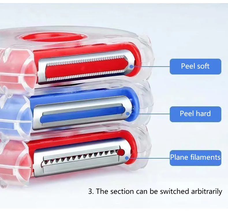 Hot Selling 3-In-1 Vegetable and Fruit Peeler Slicer Potato Shredder Kitchen Gadgets Tools Magic Trio Peeler