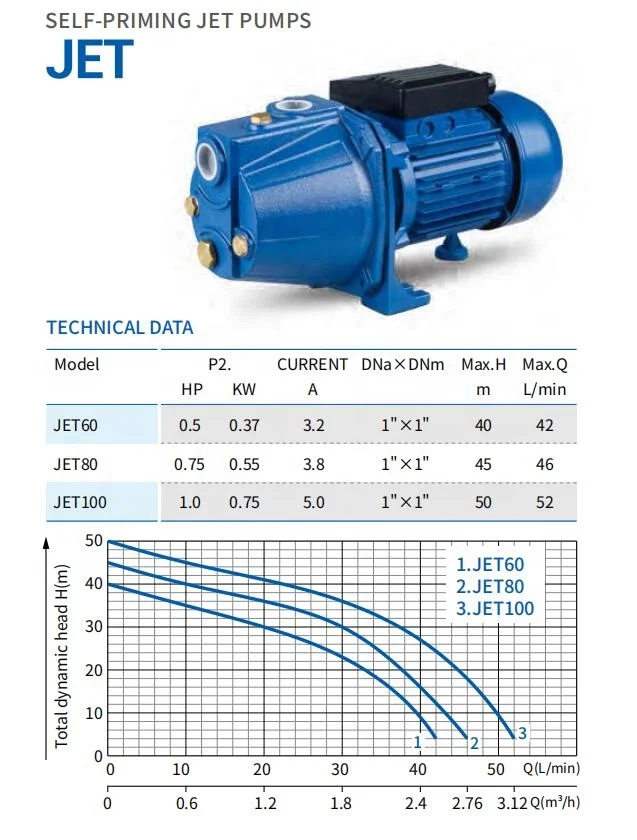 Surface Deep Suction High Lift 1hp Shallow Well Jet Water Pump