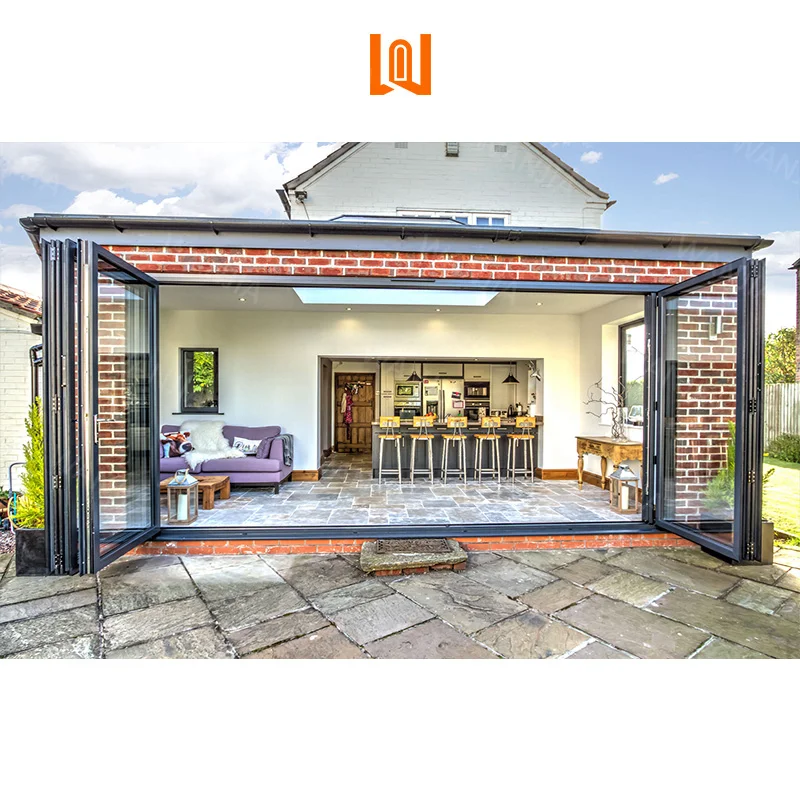 WANJIA Exterior Patio Bifold Glass Doors Accordion Folding Doors Insulated Temperature Stacking Aluminum Doors